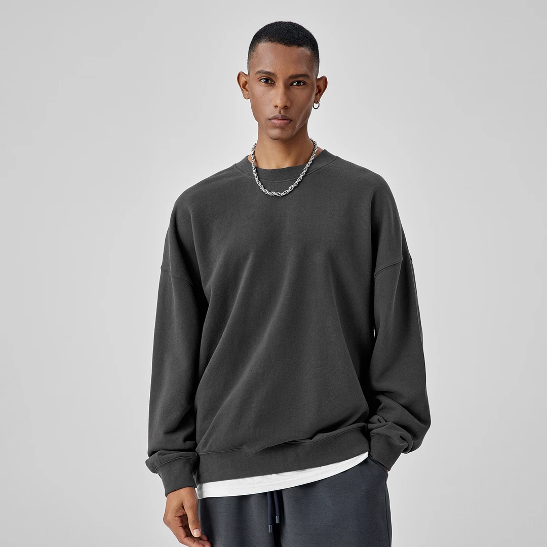 BODYDREAM重磅美式圆领卫衣男士春季宽松休闲套头衫纯色情侣上衣