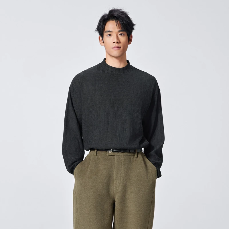 BODYDREAM BM肌理感长袖t恤男士新派简约宽松绒感打底衫复古上衣