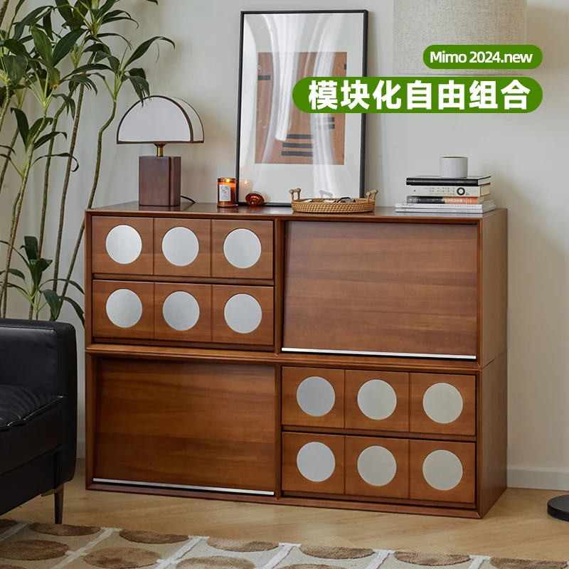 觅墨复古实木餐边柜客厅沙发边柜组合柜电视柜置物柜中古柜落地款