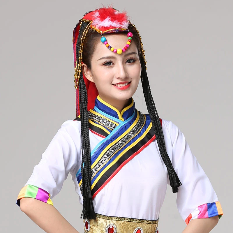 端兮少数民族舞蹈头饰西藏族跳舞辫子藏族帽子舞台演出饰品藏族头