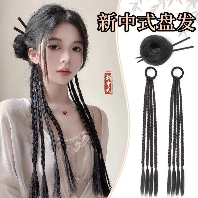 假发辫子女新中式编发汉服旗袍古风发包假发辫马尾国风拳击辫假发