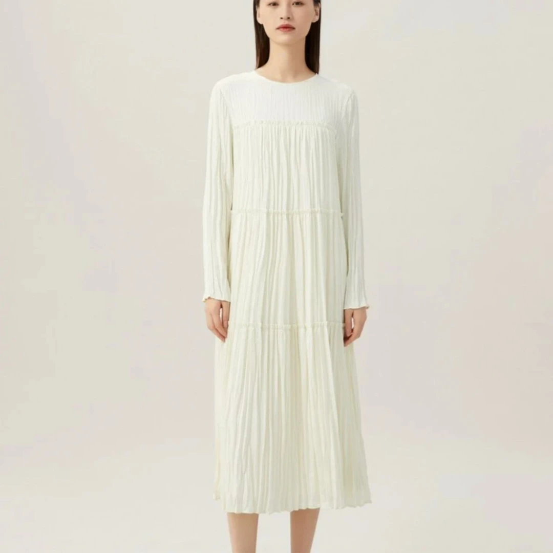 AMASS/阿玛施时尚气质纯色褶皱宽松连衣裙女 5500445