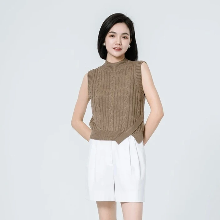 阿玛施/AMASS  烟管领不规则纯羊毛背心针织马甲5399380