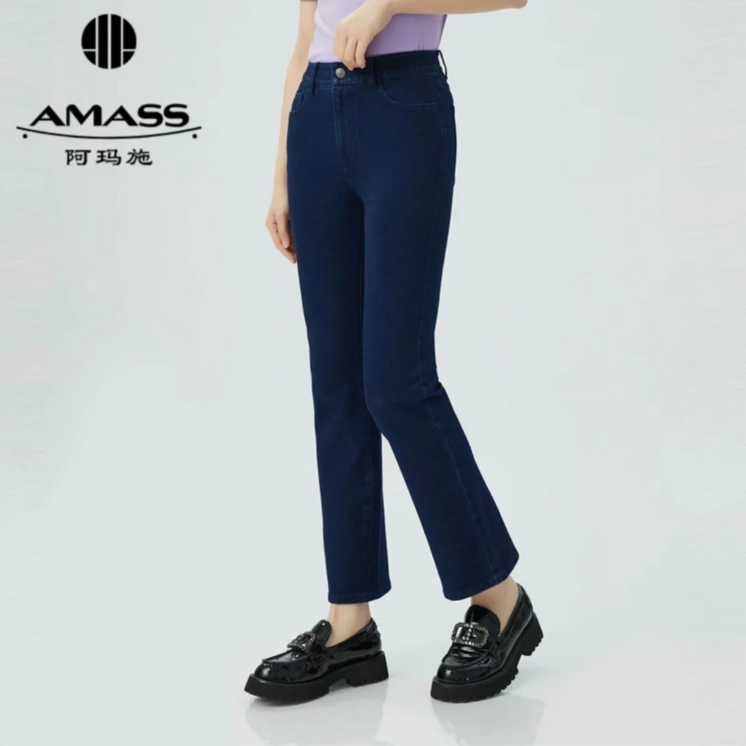 AMASS/阿玛施新款时尚休闲百搭显瘦高腰弹力微喇牛仔裤5100471