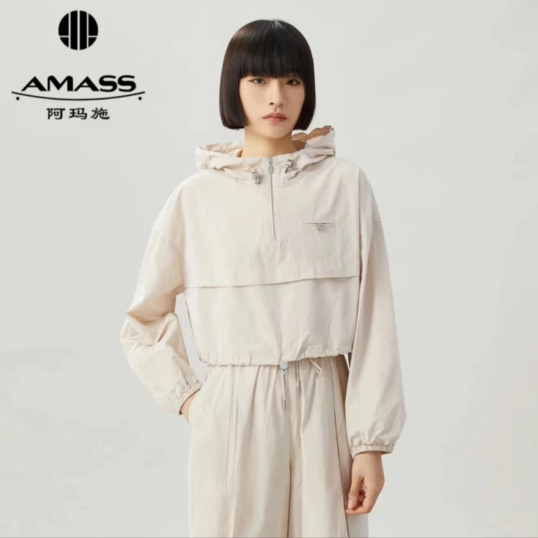 阿玛施/AMASS休闲舒适轻盈运动连帽短款春夏工装上衣宽松5300857
