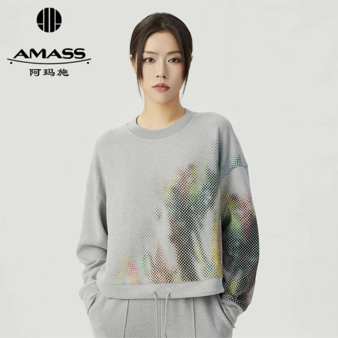AMASS/阿玛施郁金香套头抽绳数码印花长袖圆领廓形卫衣女 5300981