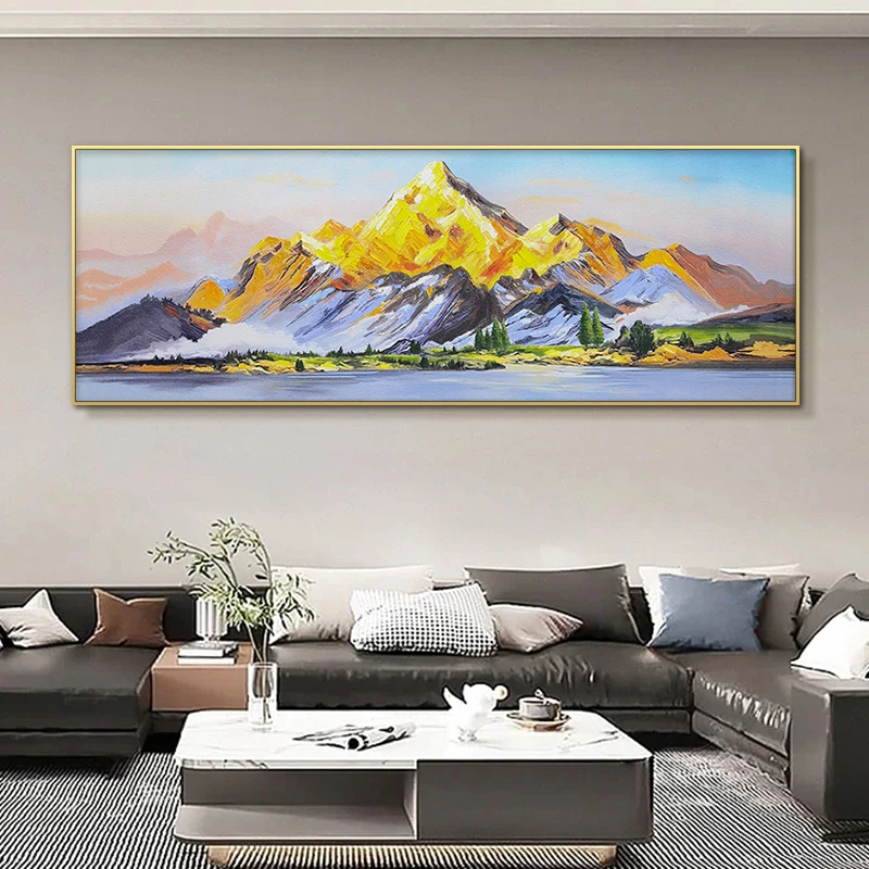 货手工砂岩装饰画风景客厅墙卧室餐厅玄关挂画河流金山70200