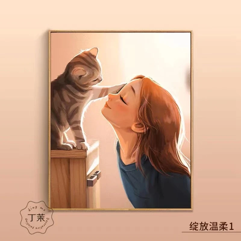 可爱女孩猫猫装饰画装饰画餐厅玄关走廊卧室壁画挂画女孩4060