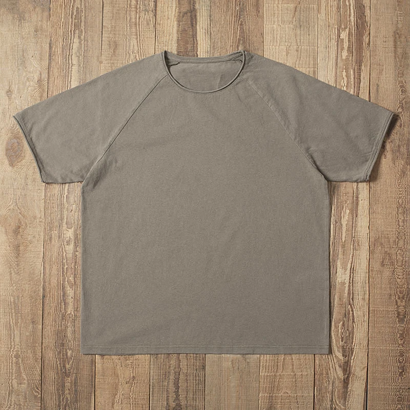 Double Seam 洗水做旧复古宽松短袖T恤圆领插肩袖卷边打底衫纯棉