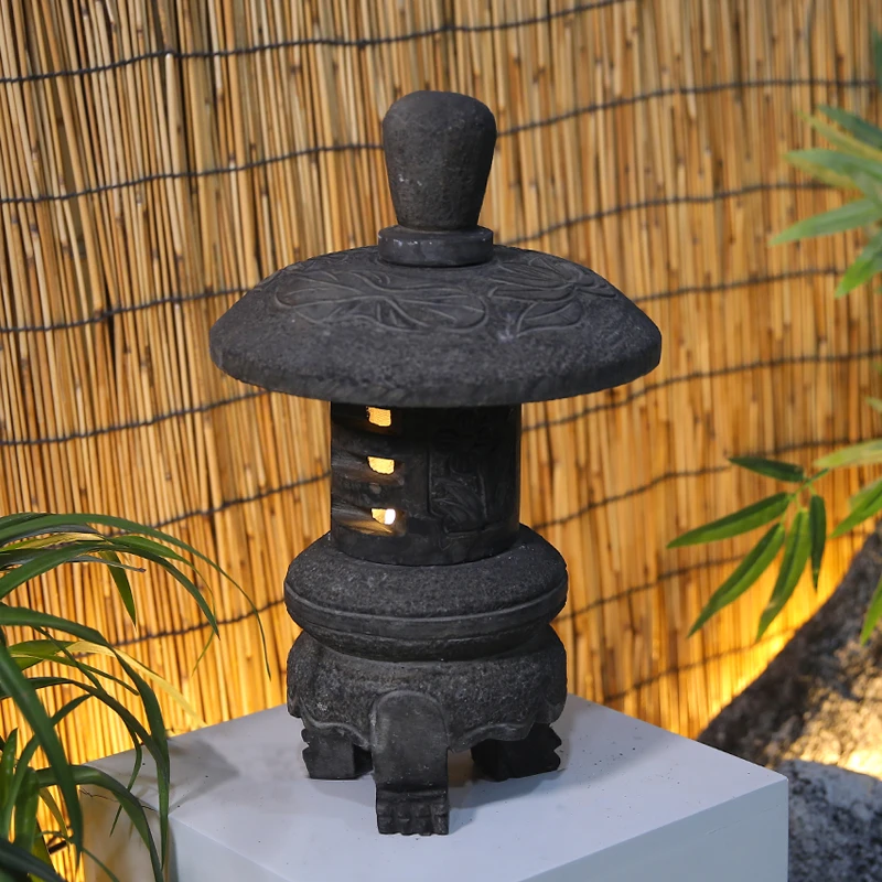 石灯笼青石仿古 庭院中式园林户外草坪灯复古造景摆件纯手工