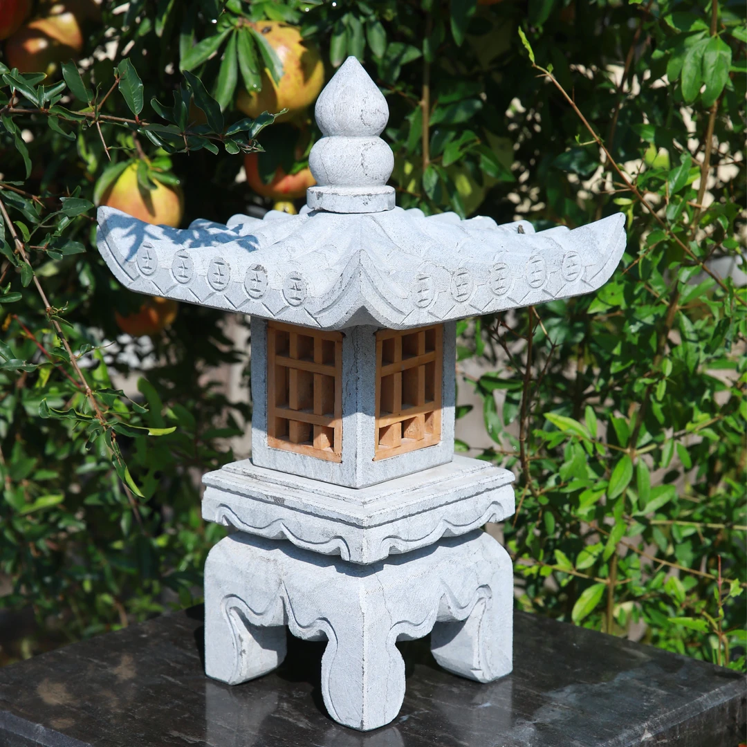 石灯庭院石雕笼日式仿古中式太阳能青石头户外庭院灯造景摆件