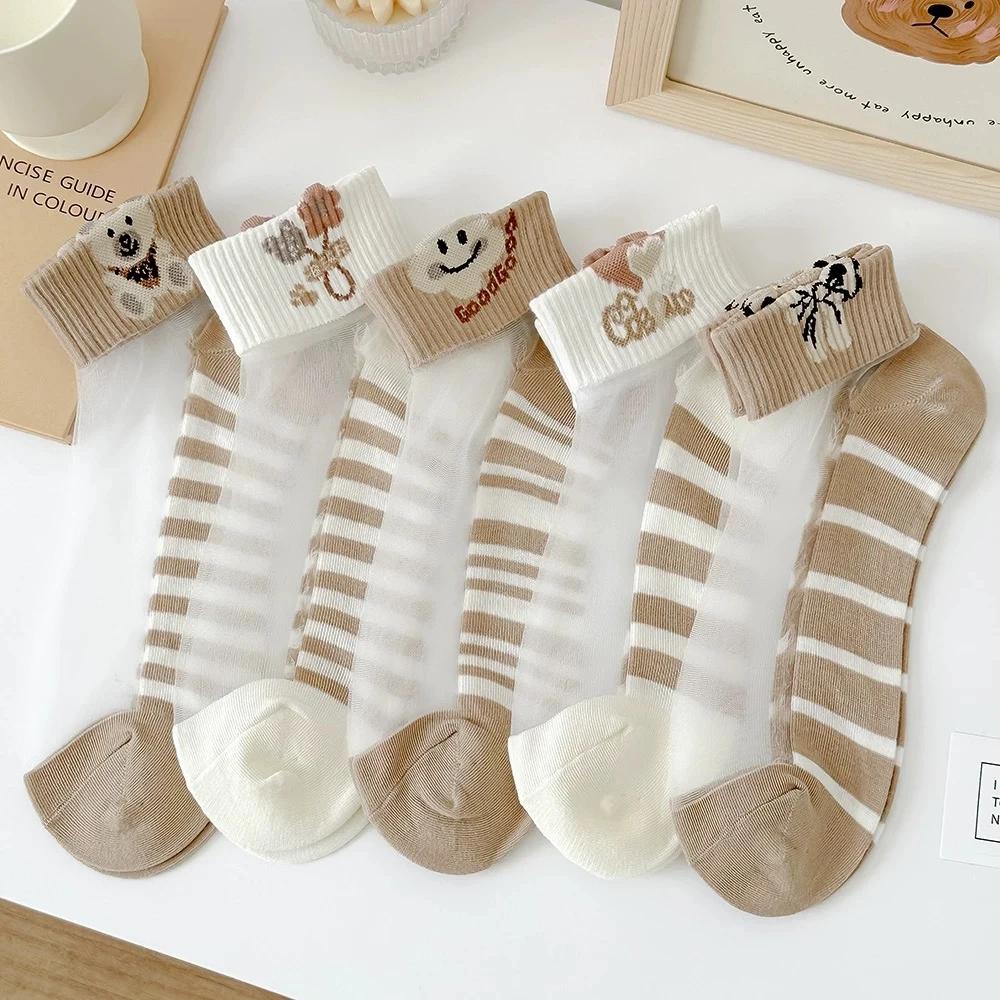 夏季水晶丝袜子女短袜薄款日系吸汗透气韩版立体卡通运动风船袜