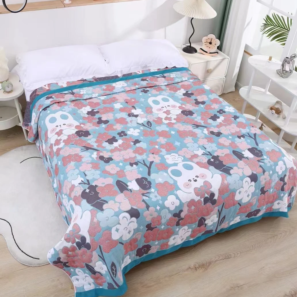 【花朵小兔】200*230纯棉纱布盖毯床盖毛巾被