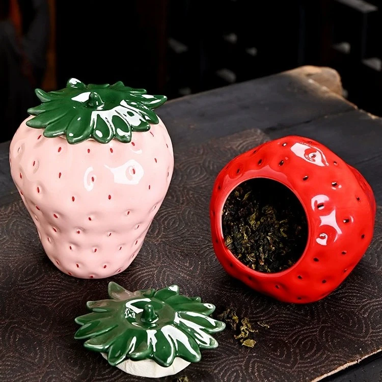 闲昱迷你陶瓷仿真草莓茶叶罐密封罐小罐子罐婚庆礼品桌面装饰摆件
