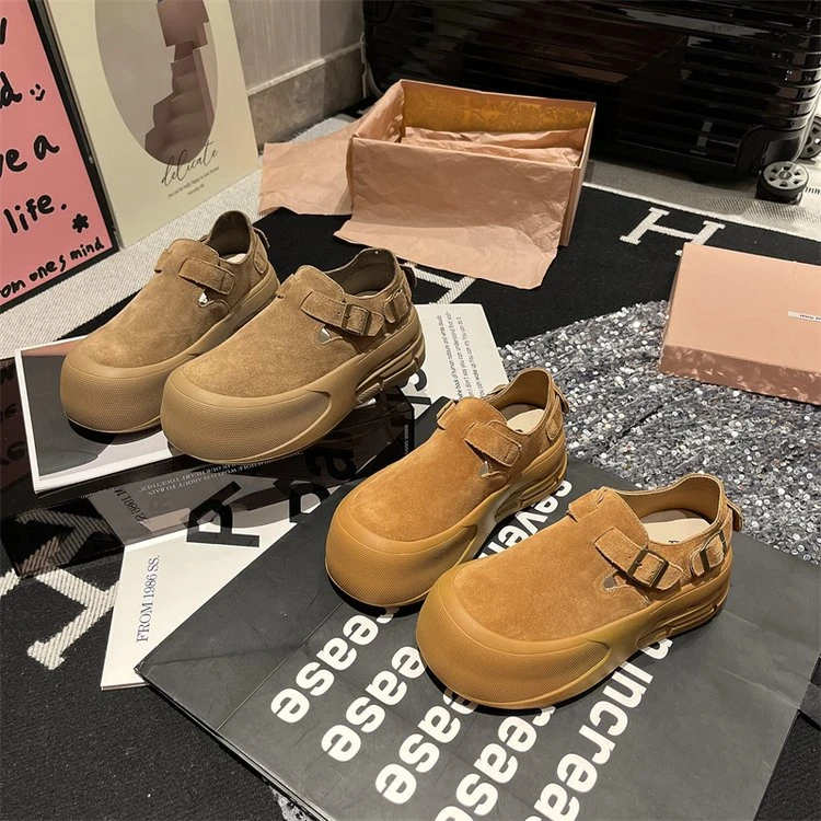 6613复古厚底新款勃肯松糕单鞋磨砂脚蹬丑萌大头鞋