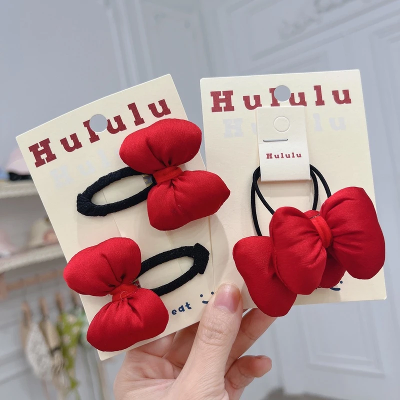 非金属发饰EF384【满9.9包邮】儿童可爱卡通红色蝴蝶结发绳发夹发饰