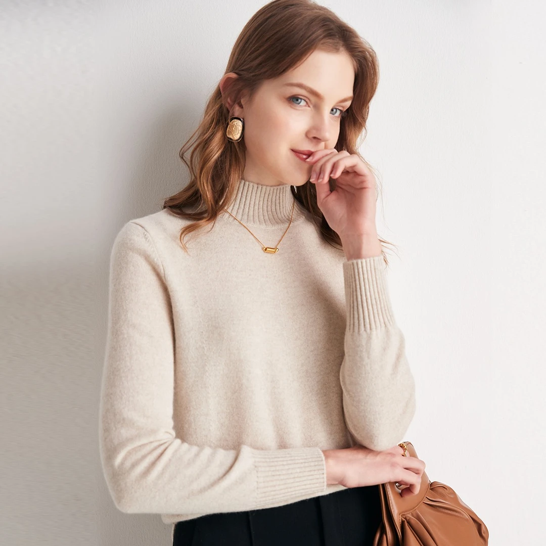 PALUOPO/帕罗半高领宽松百搭套头羊绒衫女 ET20185R-B