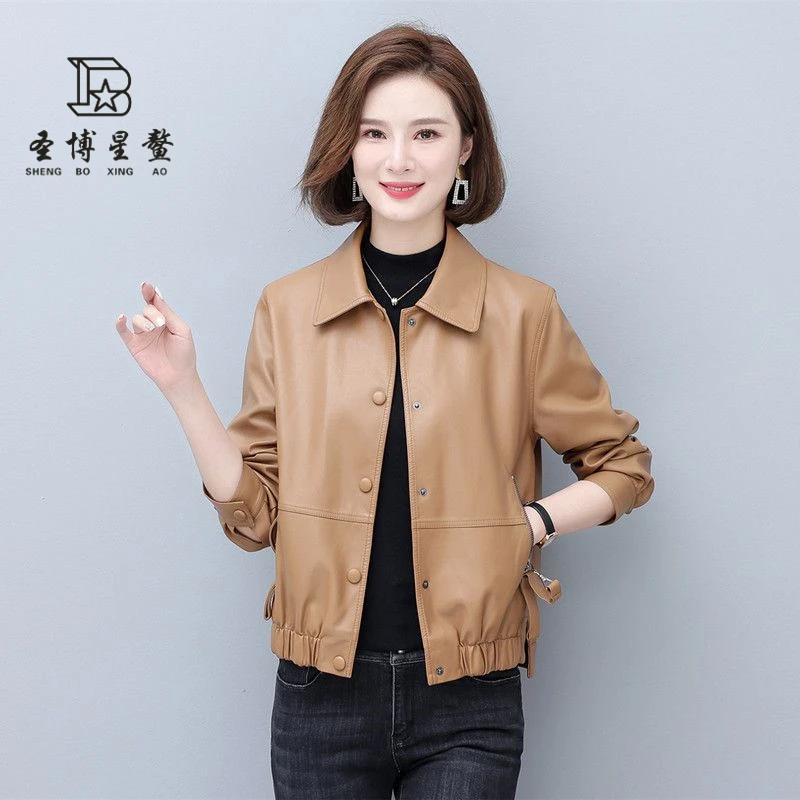 特价时尚皮衣女2024春秋款松紧下摆短款修身百搭显瘦皮夹克女皮衣