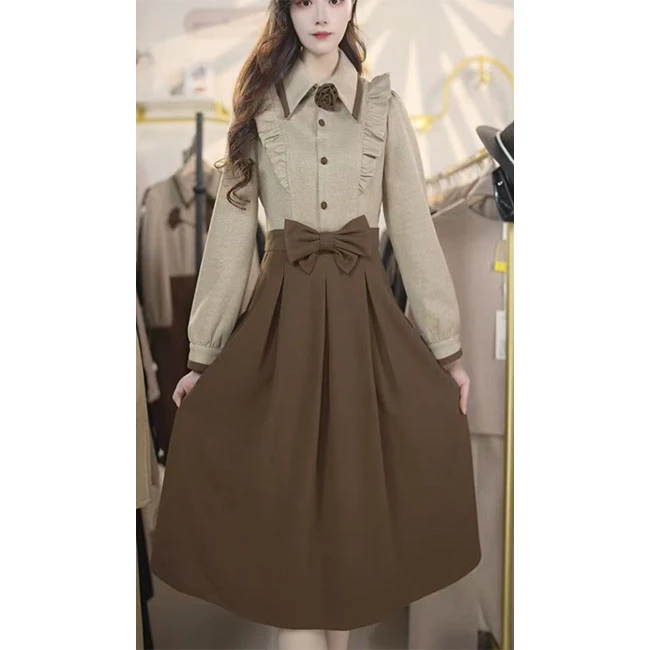 M662 2024年秋季新款时尚洋气收腰显瘦法式度假风气质长袖连衣裙