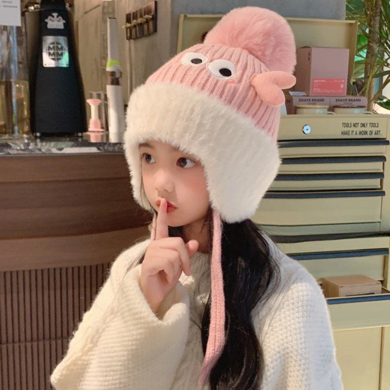 保暖儿童帽子秋冬女孩可爱针织毛线帽男童加厚套头宝宝小鱼护网红