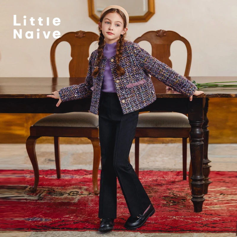 Little Naive女童小香风外套秋冬时尚气质西装儿童中大童上衣名媛