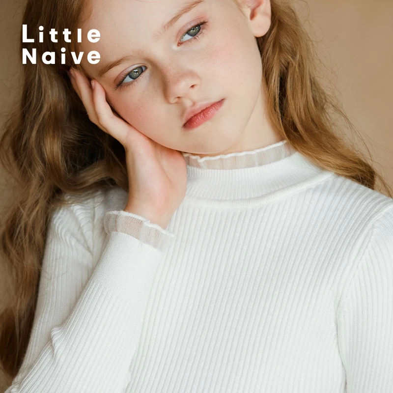 Little Naive儿童打底衫胖宝春季长袖内搭女童针织衫修身简约保暖