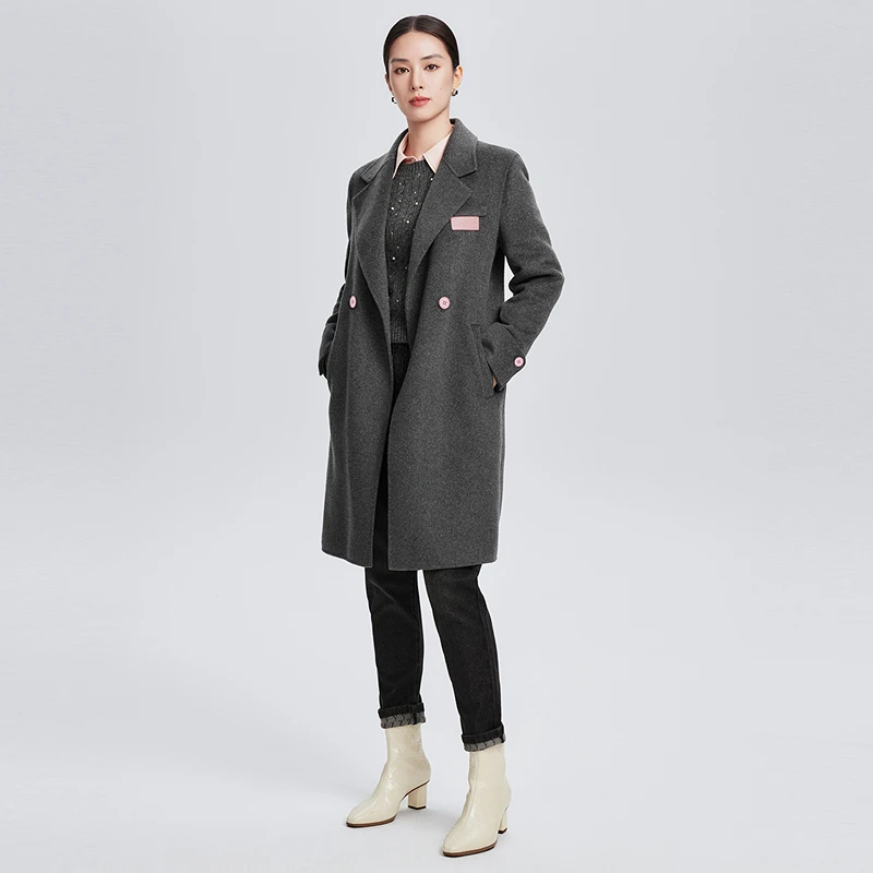 赢智尚绵羊毛H型膝上款毛呢大衣女2024秋新ZL00326