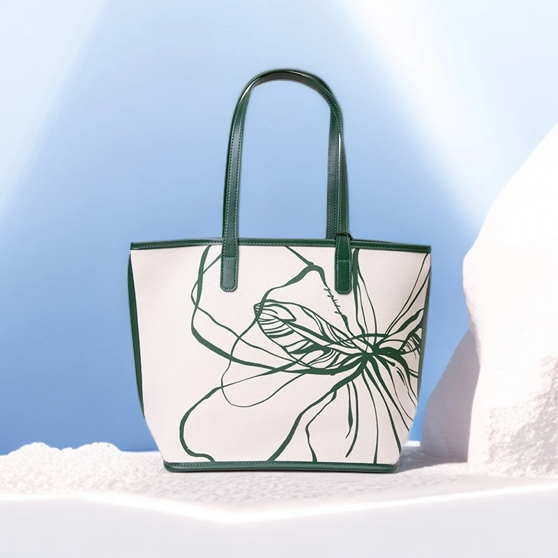 赢智尚百搭白色拼接橄榄绿时尚托特单肩包Z8BDASA001V1