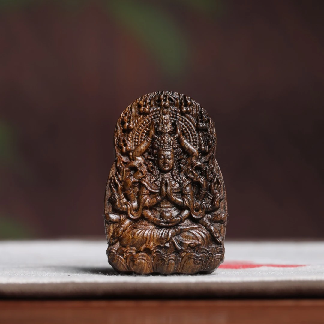 增香沉香木千手观音本命佛挂坠十二生肖鼠平安无事佛牌男女车挂件