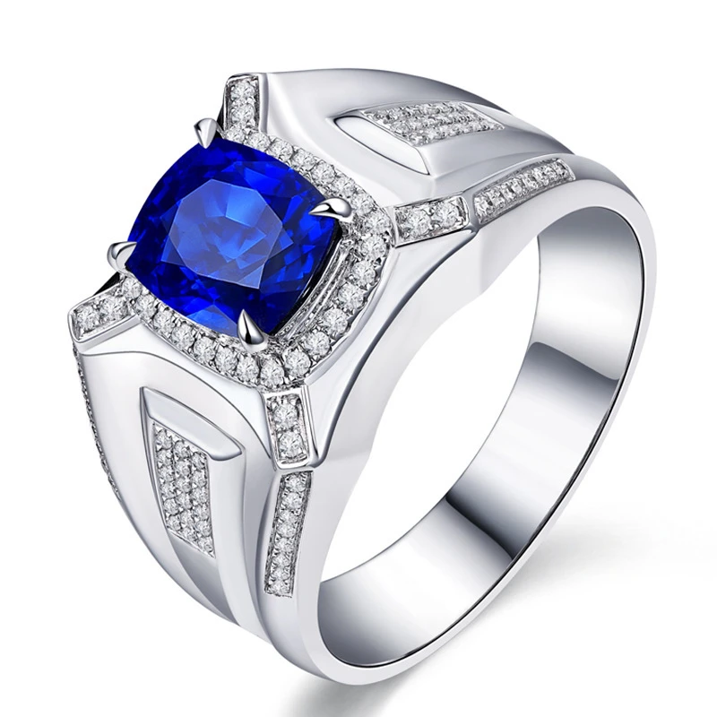 培育蓝宝石【闭口】皇家蓝S925银戒指男士商务高级感KSJ927