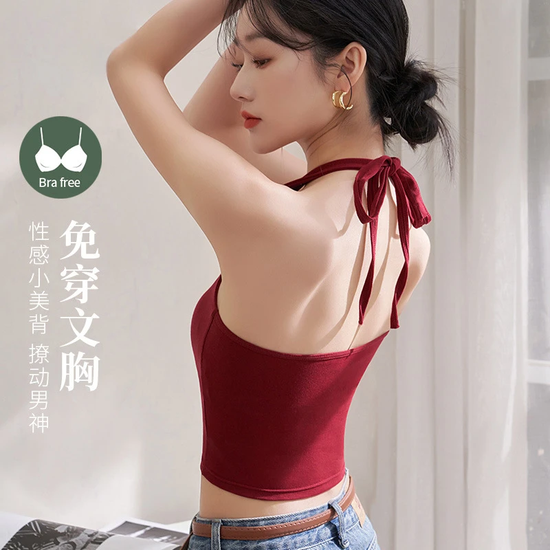 猫伽Mèche【带胸垫】免穿性感瑜伽背心挂脖露背运动训练健身文胸