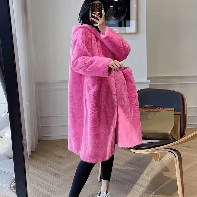 【海梦缘】新款时尚必备连帽款水貂女装外套