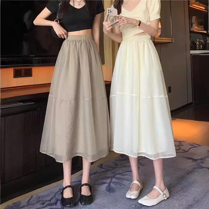 2024夏季A字半身裙女中长款半身纱裙森系甜美大摆长裙欧根纱裙子