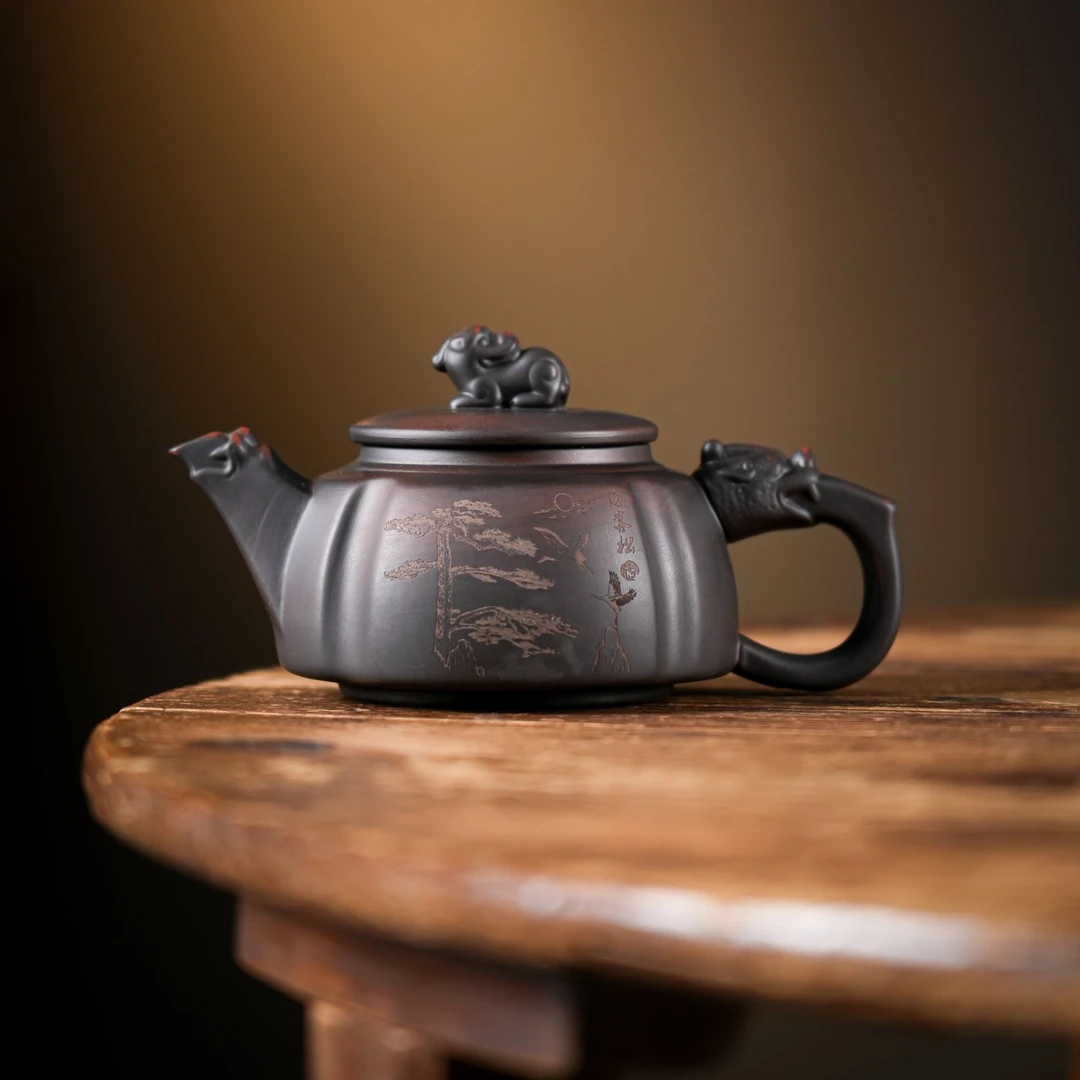 紫陶凤鸣迎客松四方龙尊-280cc