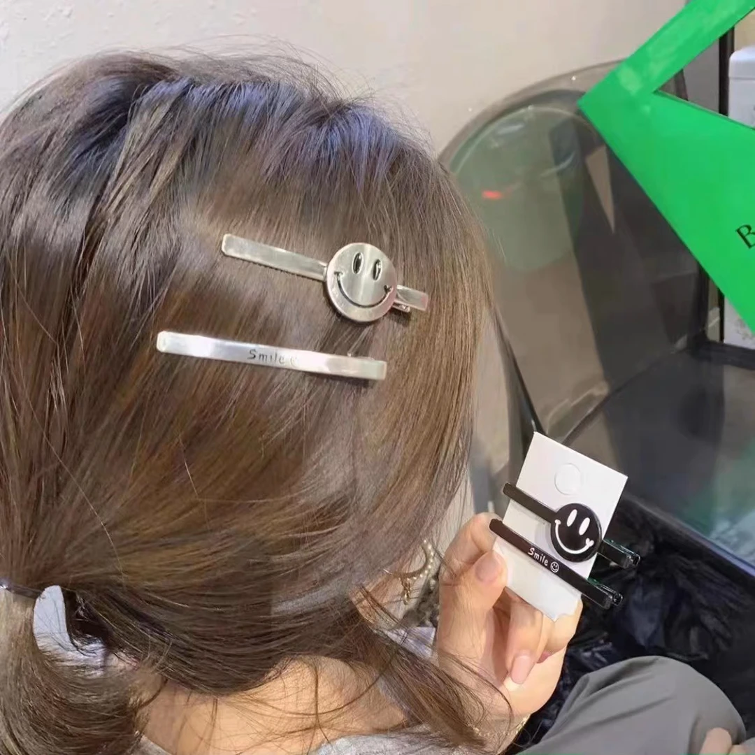 实拍 简约金属笑脸鸭嘴夹ins少女网红边夹百搭可爱刘海夹发夹