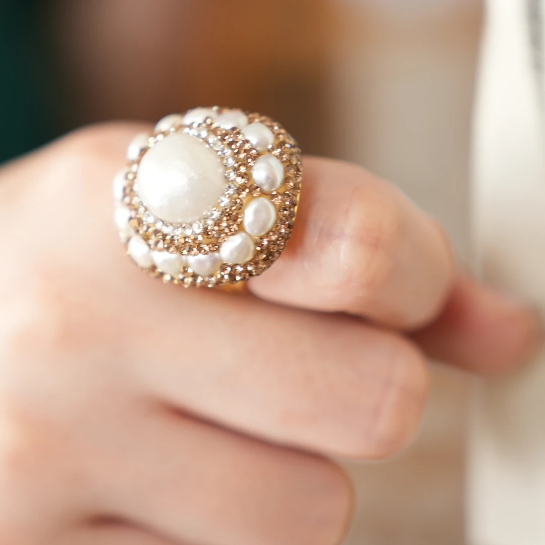 合金仿珍珠戒指 岁絮手工设计师款天然巴洛克戒指