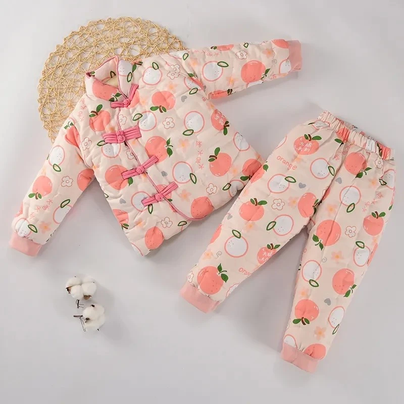 儿童手工棉花婴儿棉衣套装宝宝盘扣国风加厚冬季棉服秋冬分体套装