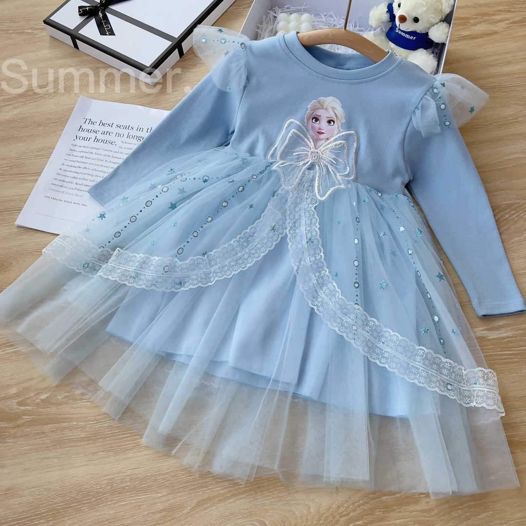 Summer女童爱莎公主裙秋季新款2024冰雪奇缘艾莎连衣裙子儿童6661