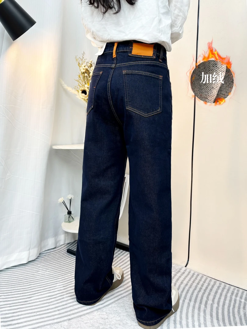 SU【769】62花 素素 MWMA加植绒橙标丹宁色窄版直筒牛仔裤~