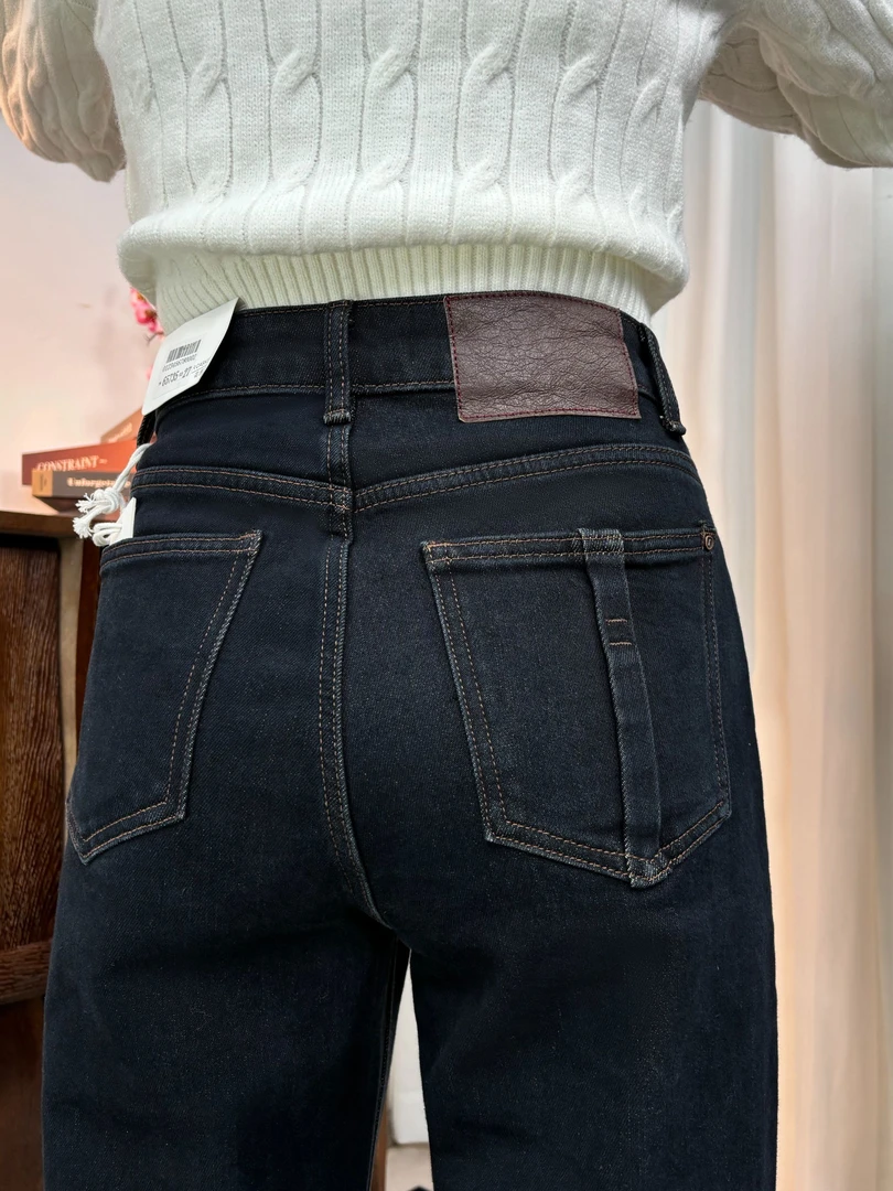 珠珠【735】花65-MWMA加植绒无弹里普洗黑窄版直筒牛仔裤~