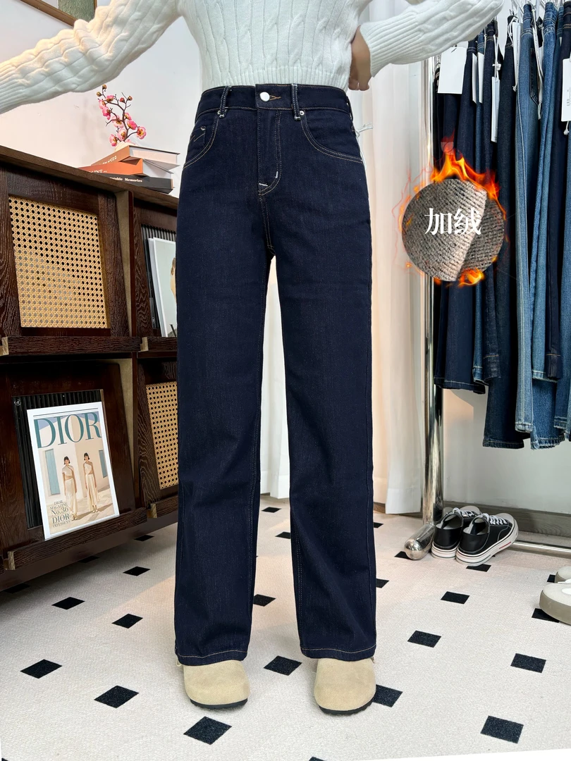 SU【244-1】愫贺86花MWMA加植绒微弹力窄版阔腿直筒牛仔裤~