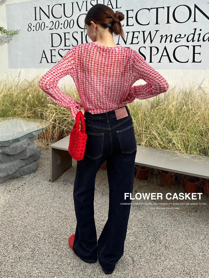 珠珠【007】花65-MWMA微弹断货王深蓝单宁色粉标窄版直筒阔腿裤