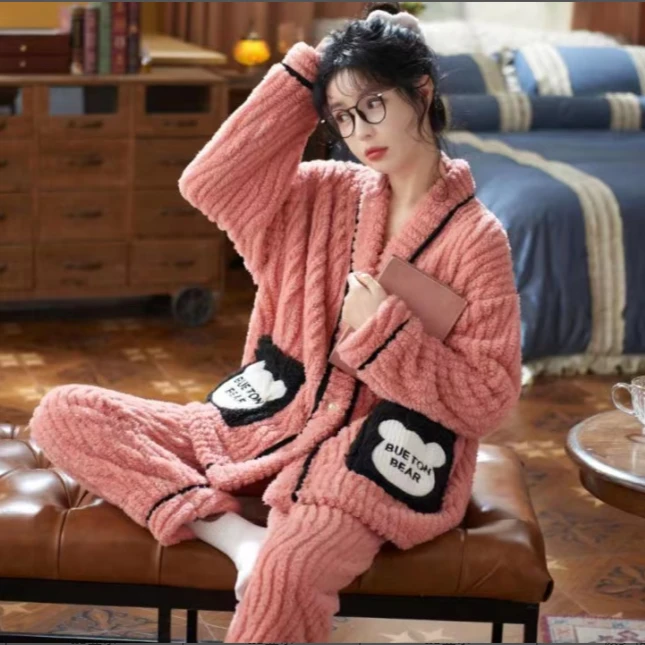 睡衣女冬季珊瑚绒新款加绒法兰绒加厚2023冬款秋冬家居服保暖套装