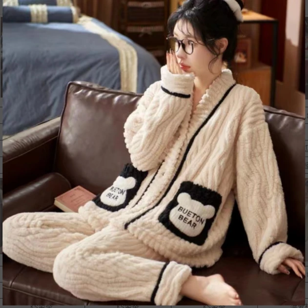 睡衣女冬季珊瑚绒新款加绒法兰绒加厚2023冬款秋冬家居服保暖套装