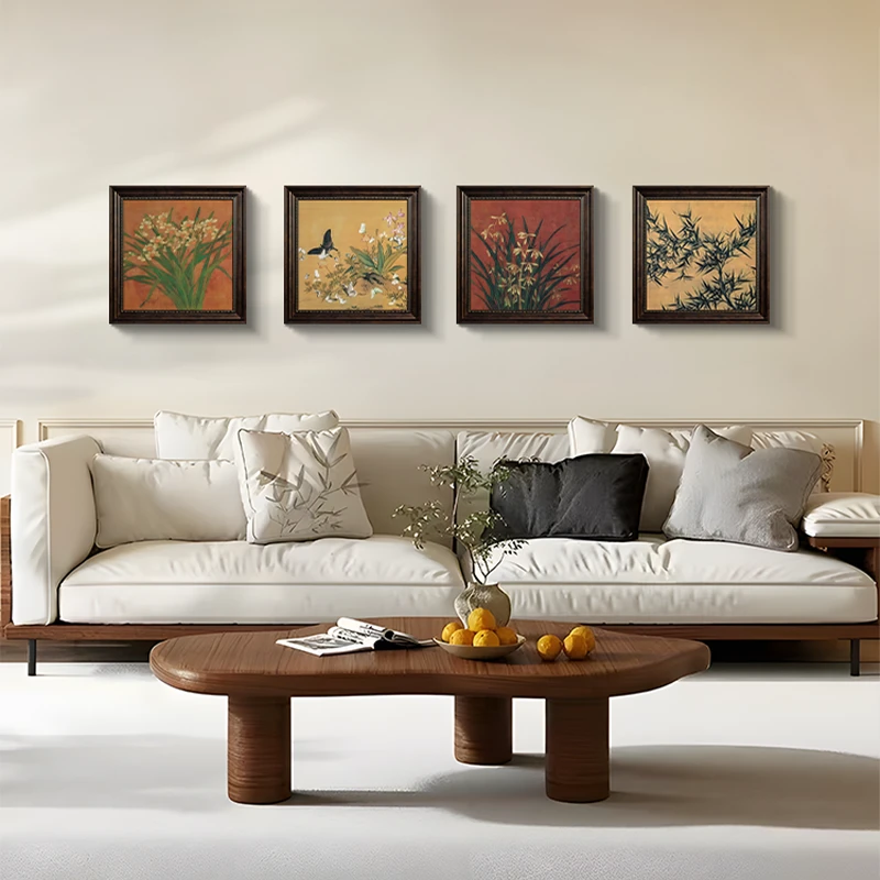 《墨竹清兰》法式中古风客厅组合装饰画新复古餐厅玄关卧室挂画4848