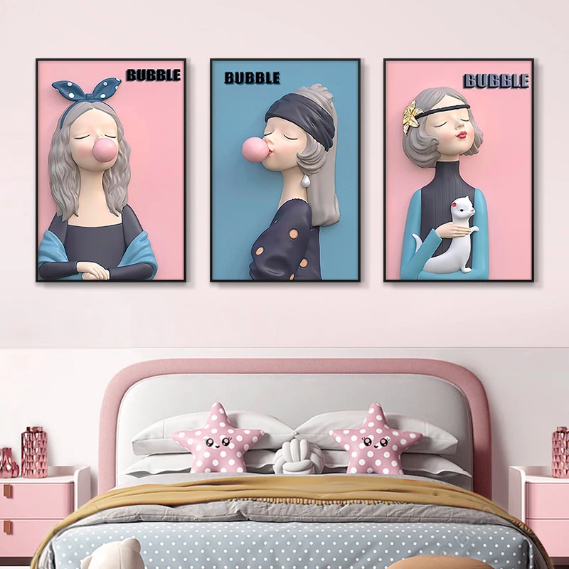 卡通动画 沙发背景墙装饰画 晶瓷有机玻璃三联挂画 泡泡女孩60120