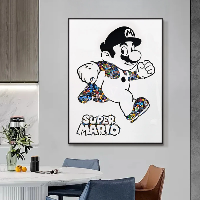 木潮流走廊过道挂画轻奢马里奥实物走廊积木装饰画马里奥6080