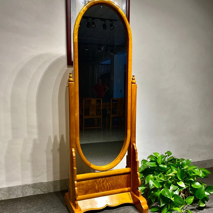 金丝楠木镜子落地镜小叶桢楠满水波纹梳妆台旋转镜新中式家具