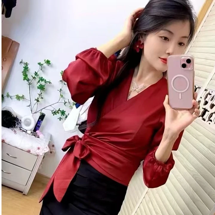 佳水芸226款秋季新款时尚气质上衣百搭女装显瘦长袖洋气收腰衬衫