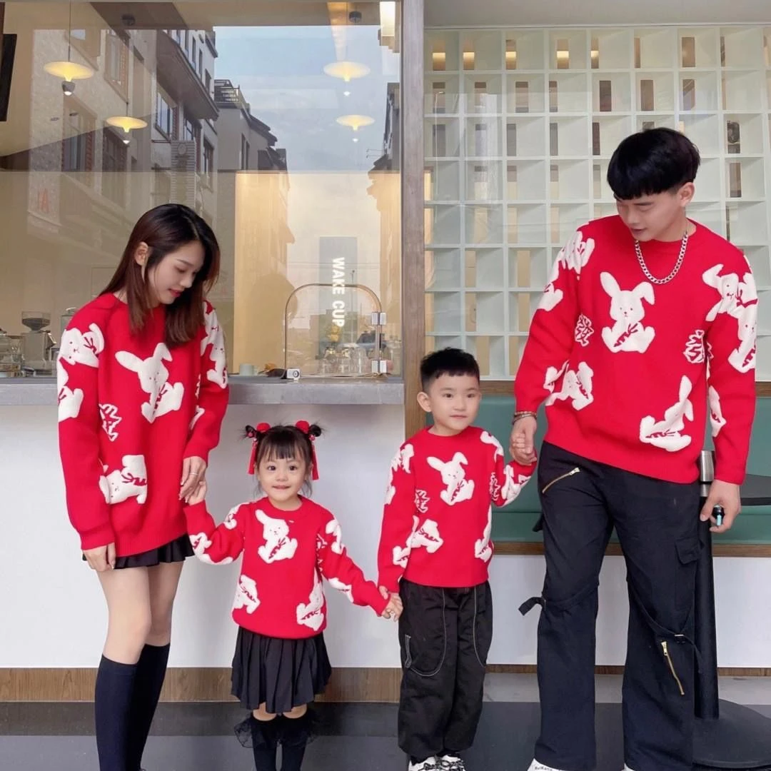 儿童卫衣新春兔年新款男童女童红色小兔子2023兔年亲子装新年装